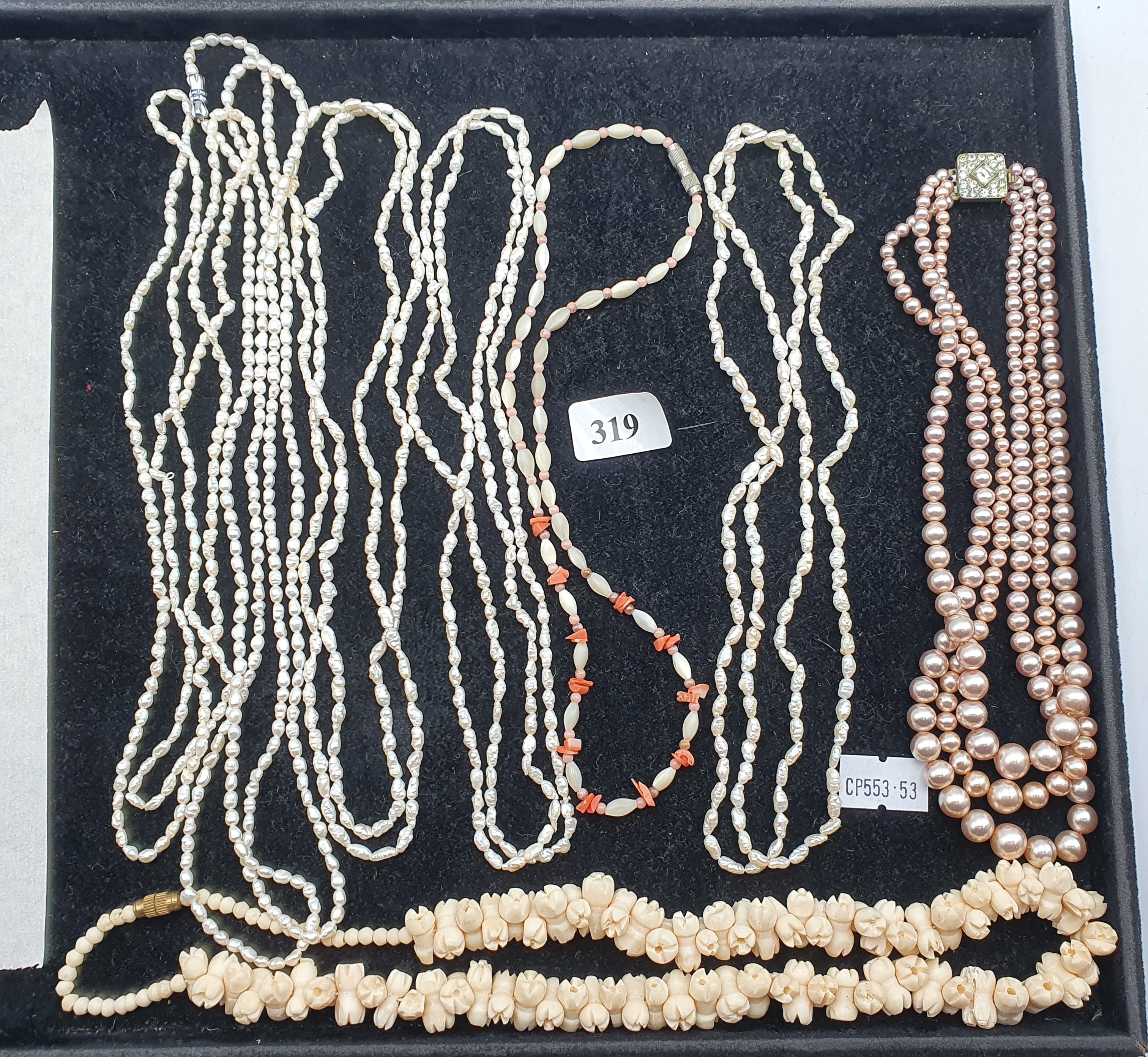319 · EIGHT SHELL AND PEARL BEAD NECKLACES