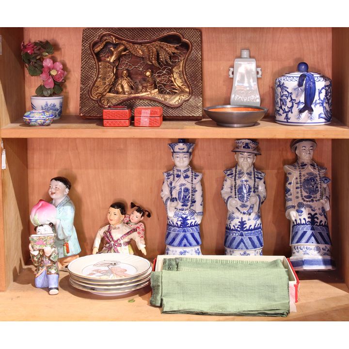 Asian Decorative Items: Dishes, Ceramic Figures, Wood Carvings