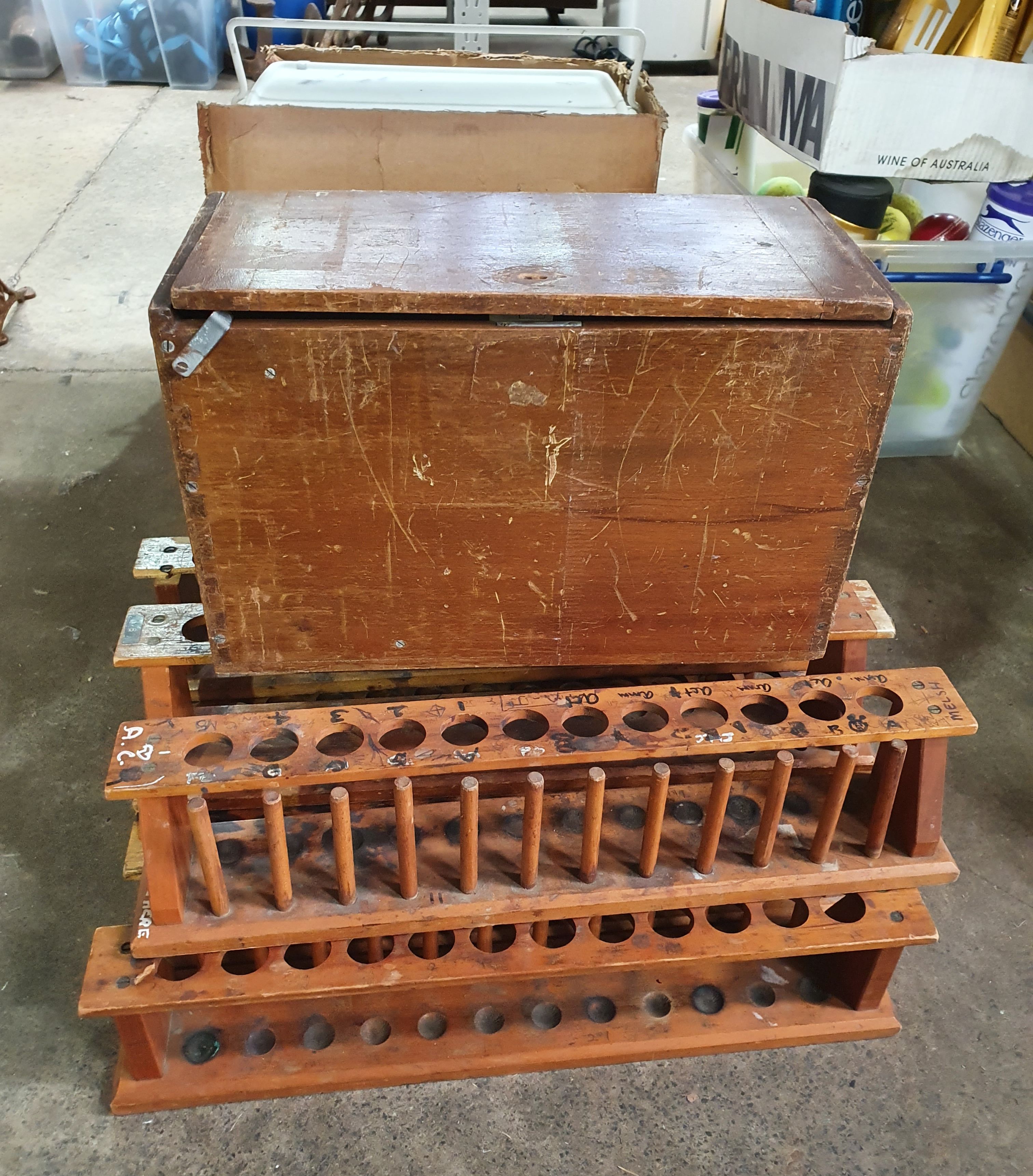 1249 · A COLLECTION OF VINTAGE TIMBER TEST TUBE STANDS