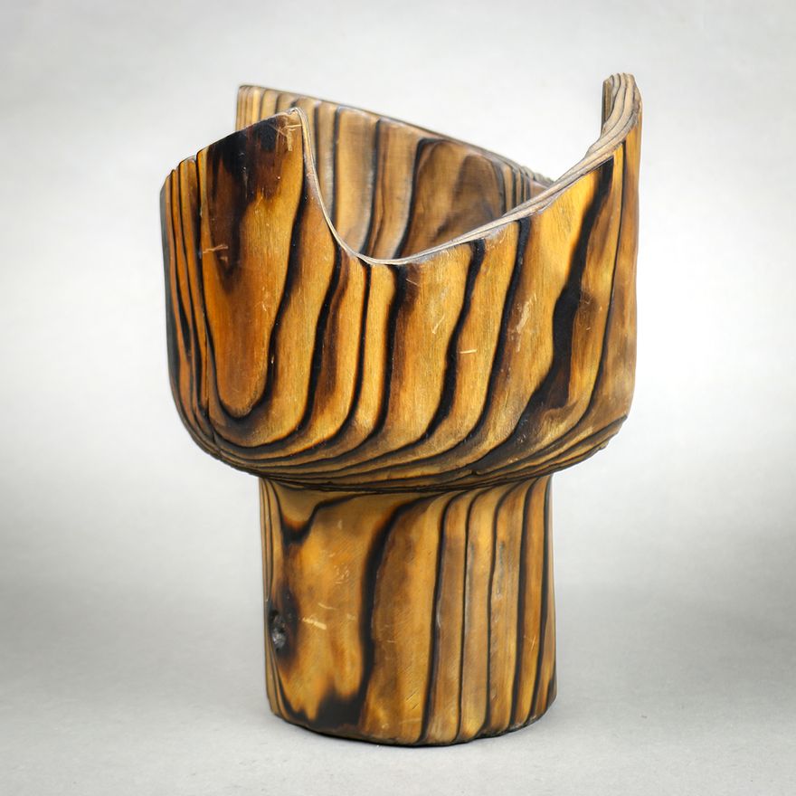 Japanese Cryptomeria Wood Carved  Ikebana Vase