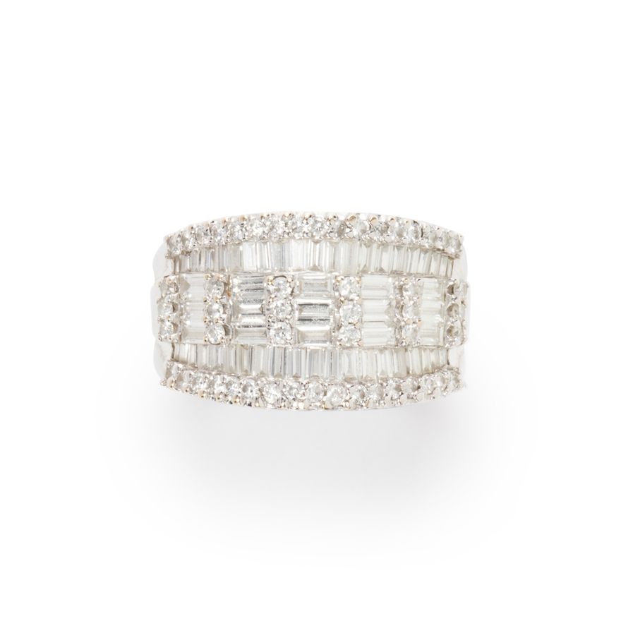 A diamond and eighteen karat white gold ring