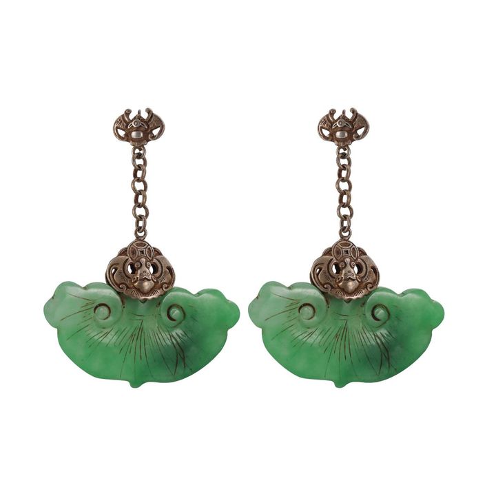 Sterling Silver Carved Jade Drop Earrings