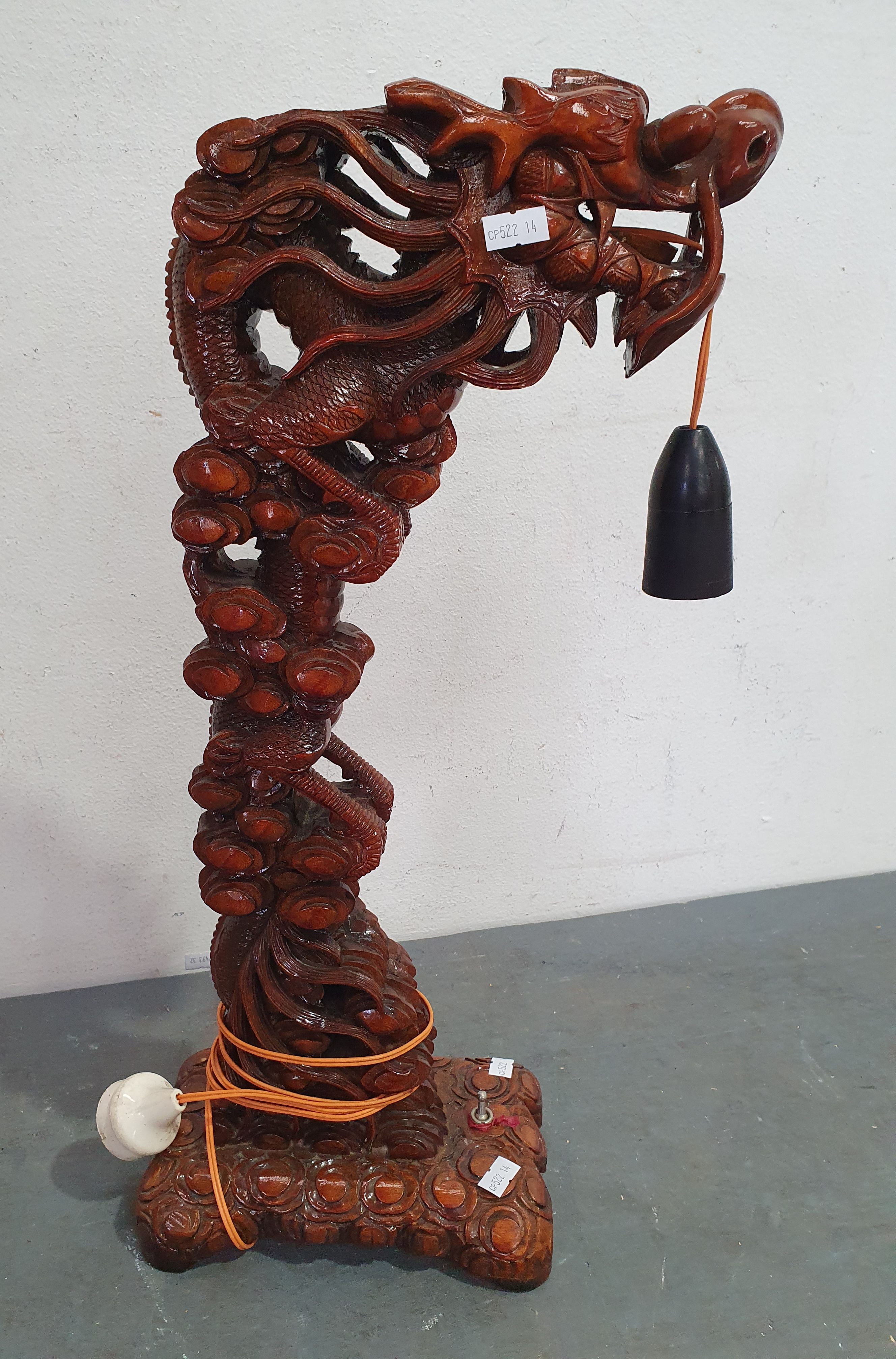 A Carved Wooden Dragon Lamp