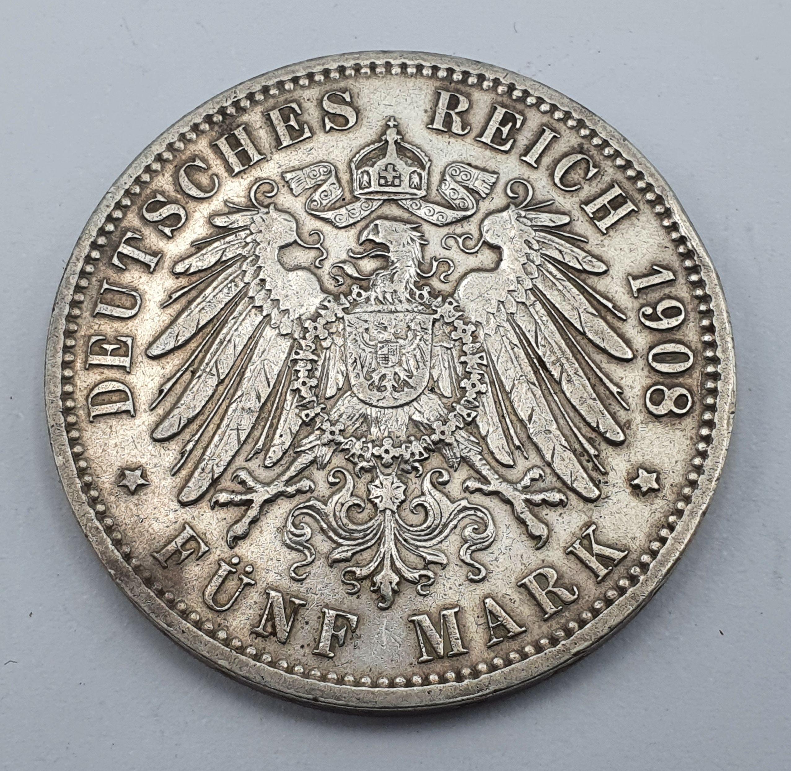 A Large German 900 Silver 5 Mark Coin