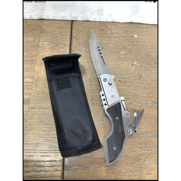 Woodland Creek 9'' Old West Style Pistol Shaped Folding Knife w/ Light, Bottle Opener & Sheath