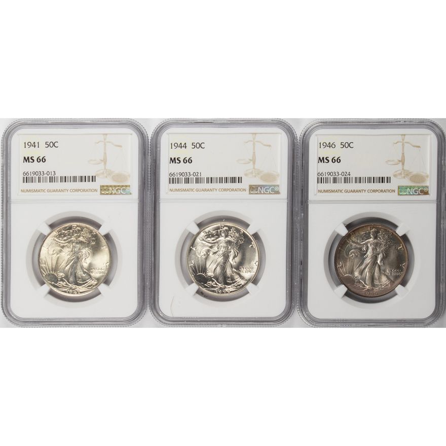 Three Walking Liberty 50c all MS66