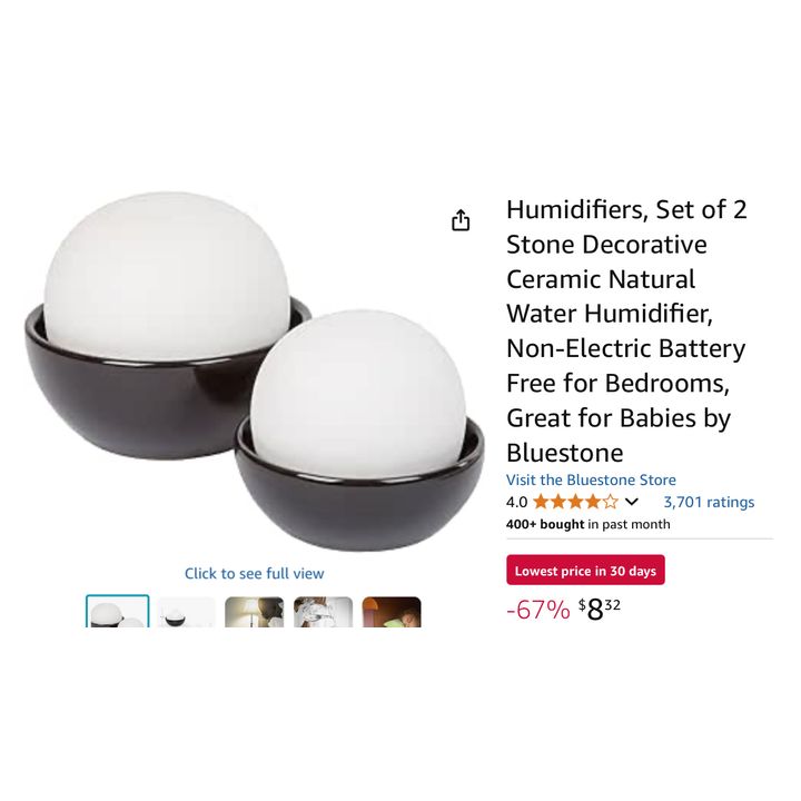 Bluestone Set Of 2 Humidifiers Stone Decorative Ceramic Natural Water Humidifiers- Small: 3.5'' C x 4'' H Large 4.5'' C x 4'' H