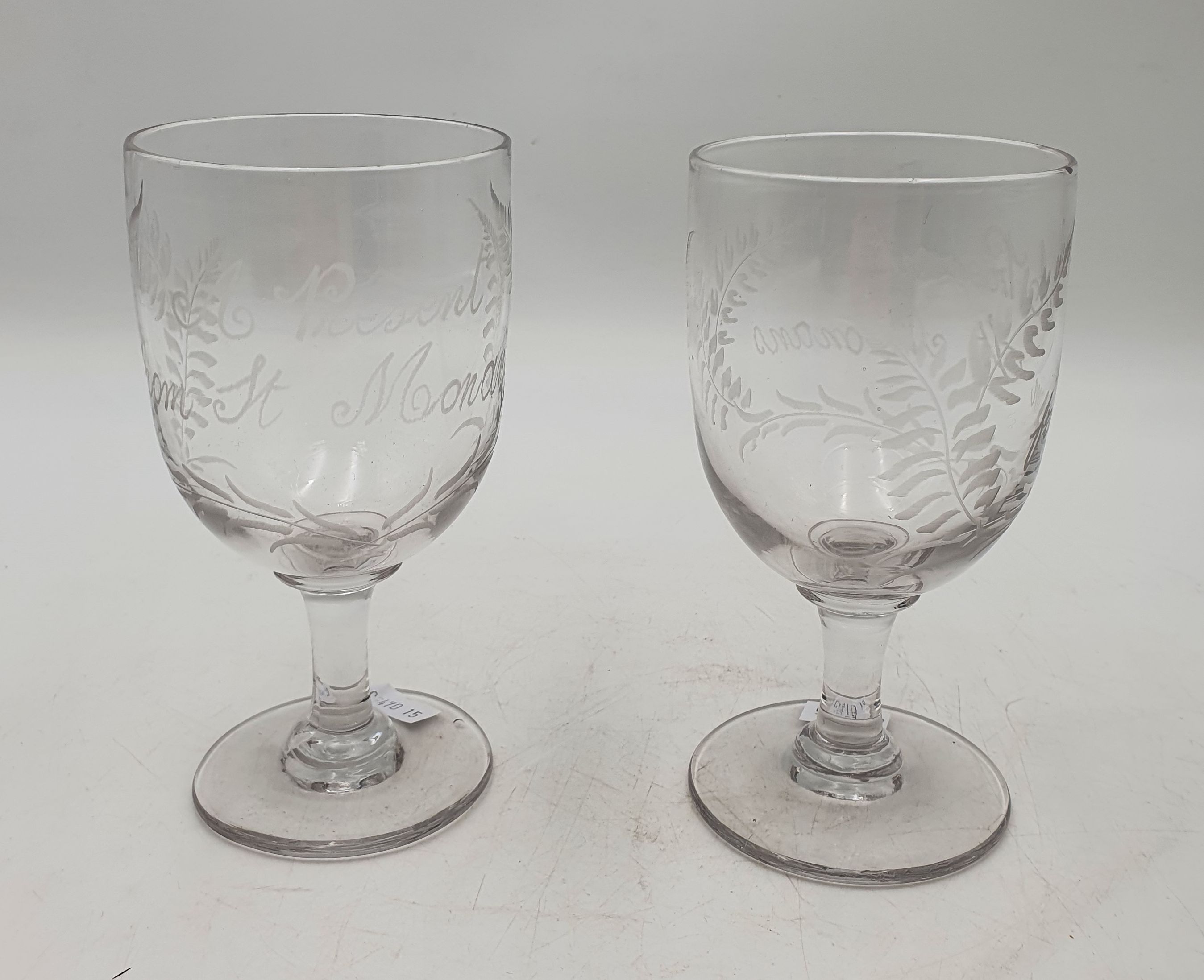 548 · A PAIR OF 18TH CENTURY SCOTTISH HAND-BLOWN WINE GOBLETS SOUVENIR