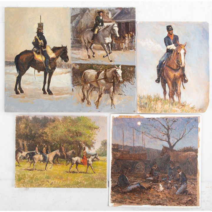 Nathaniel K. Gibbs. 4 Studies with Horses, oil