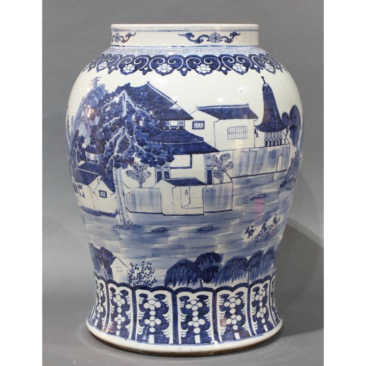 (Lot of 2) A Blue and White 'Figural' Jar and A Blue and white 'Immortals' Bowl
