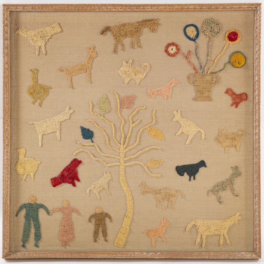 Attributed to Kate Clayton "Granny" Donaldson. "Cow Blanket," embroidery