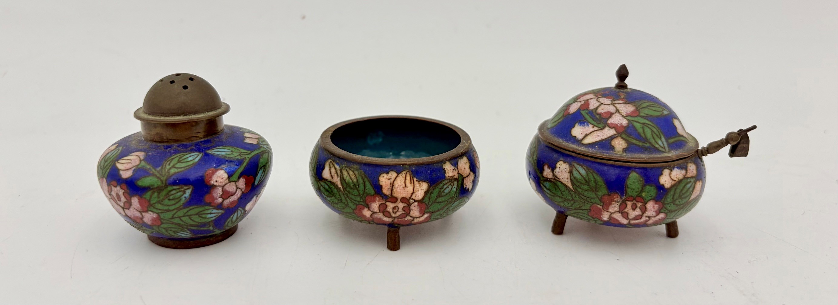 A Chinese Cloisonne Three Piece Cruet Set