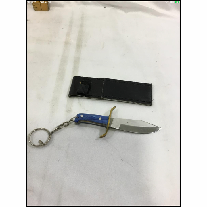 Bowie Knife w/Stainless Steel Blade w/Blue Handle includes Leather Sheath