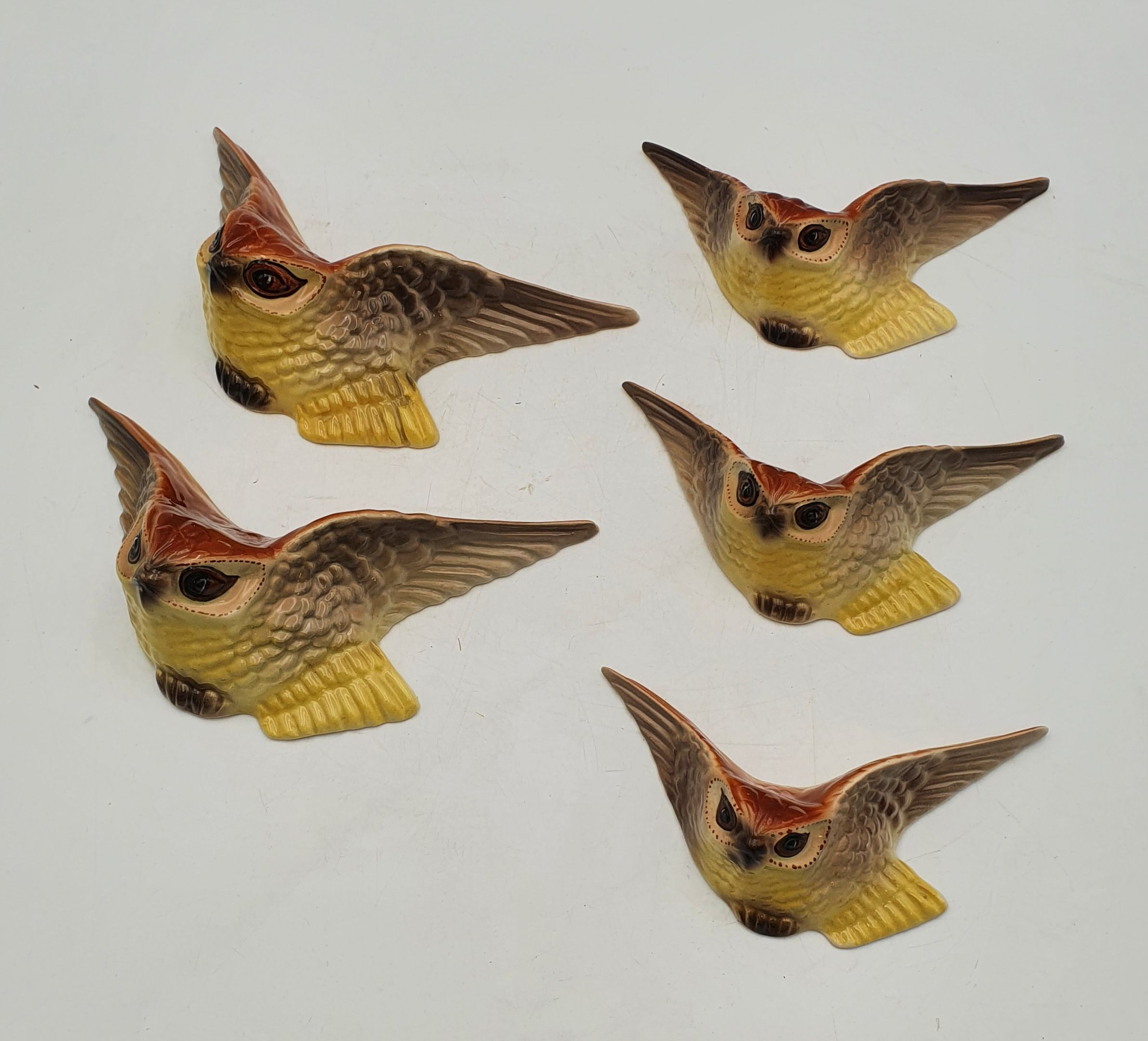 Five Graduating Mcp Pottery Owls In Flight Figures