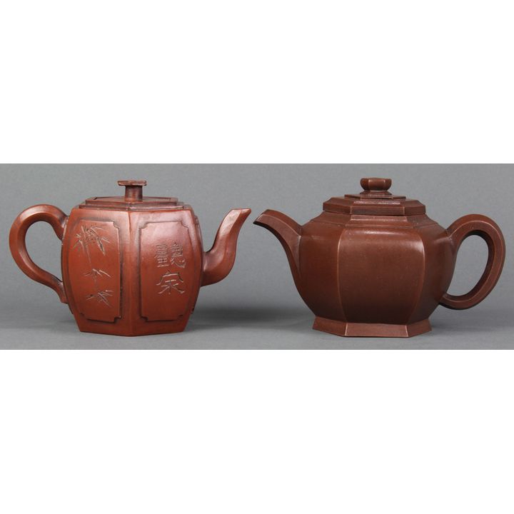 Chinese Zisha Hexagonal Teapots, Jiang Xianda/Ma Jianfen