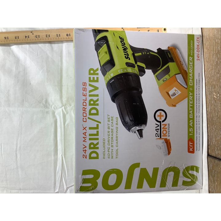 Sunjoe 24V Max Cordless Drill/Driver, 1.5 Ah Battery + Charger Included