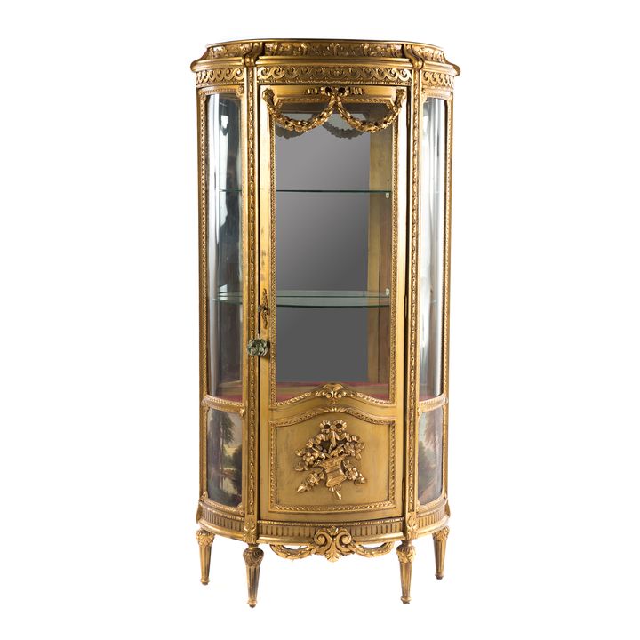 Victorian Giltwood & Glass Half-Round Curio