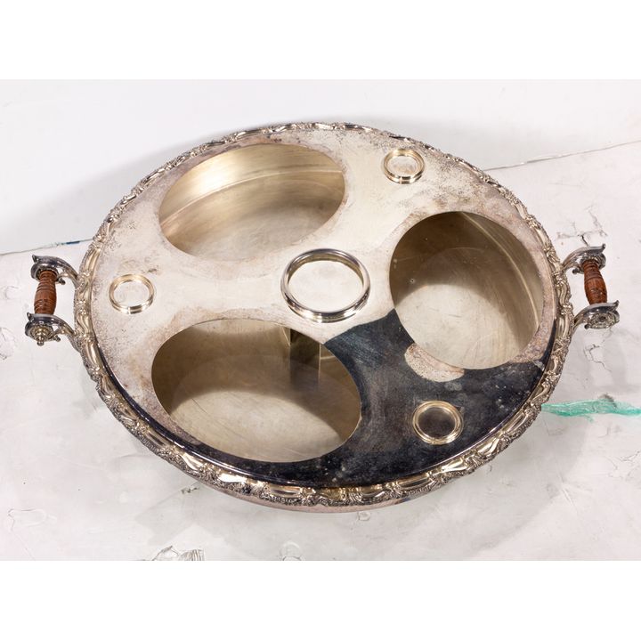 A silverplated lazy susan tray