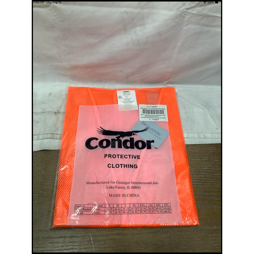 Condor Protective Clothing Orange Safety Vest- XXL