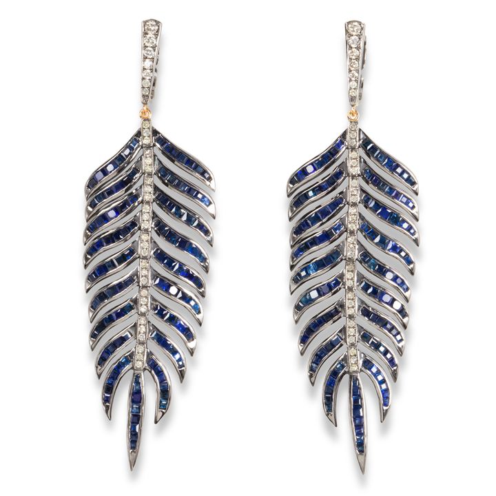 A pair of sapphire and diamond earrings