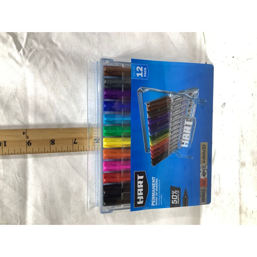 Hart Permanent Sharp Tip Markers - 12 Pack