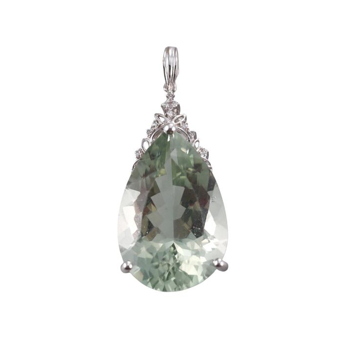 14k Gold 35ct Prasiolite Diamond Pendant