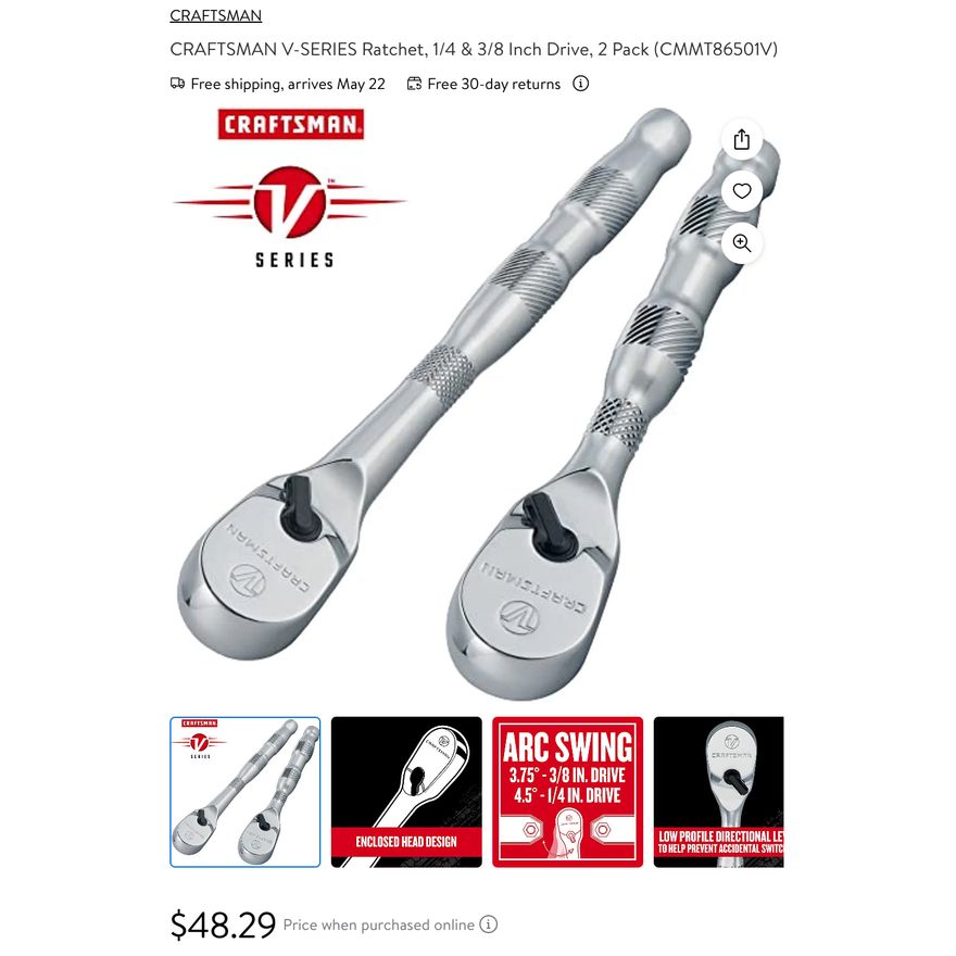 Craftsman 1/4" & 3/8" Drive 2pc Rachet Combo