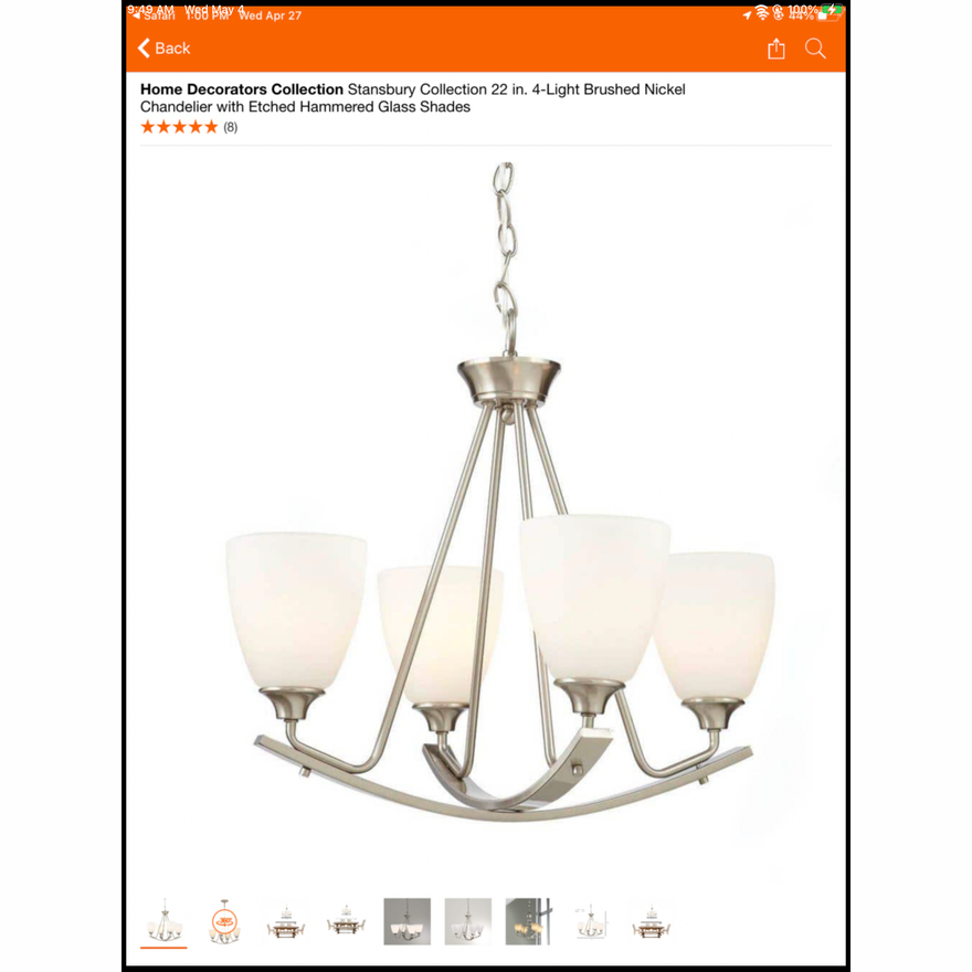 Home Decorators Collection Stansbury 22in 4-Light Brushed Nickel Chandelier w/Etched Hammered Glass Shades