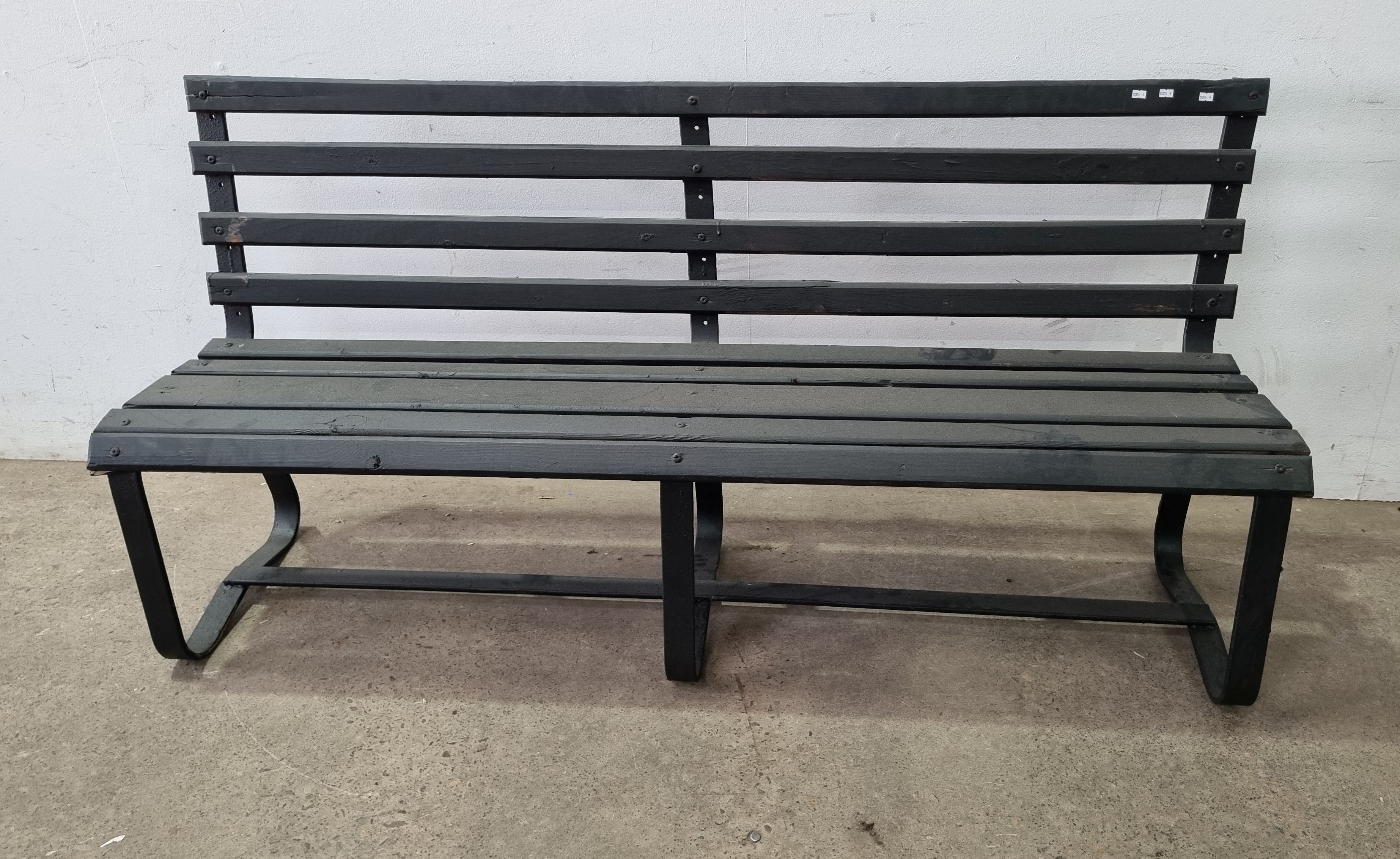 A Wrought Iron Based Painted Bench