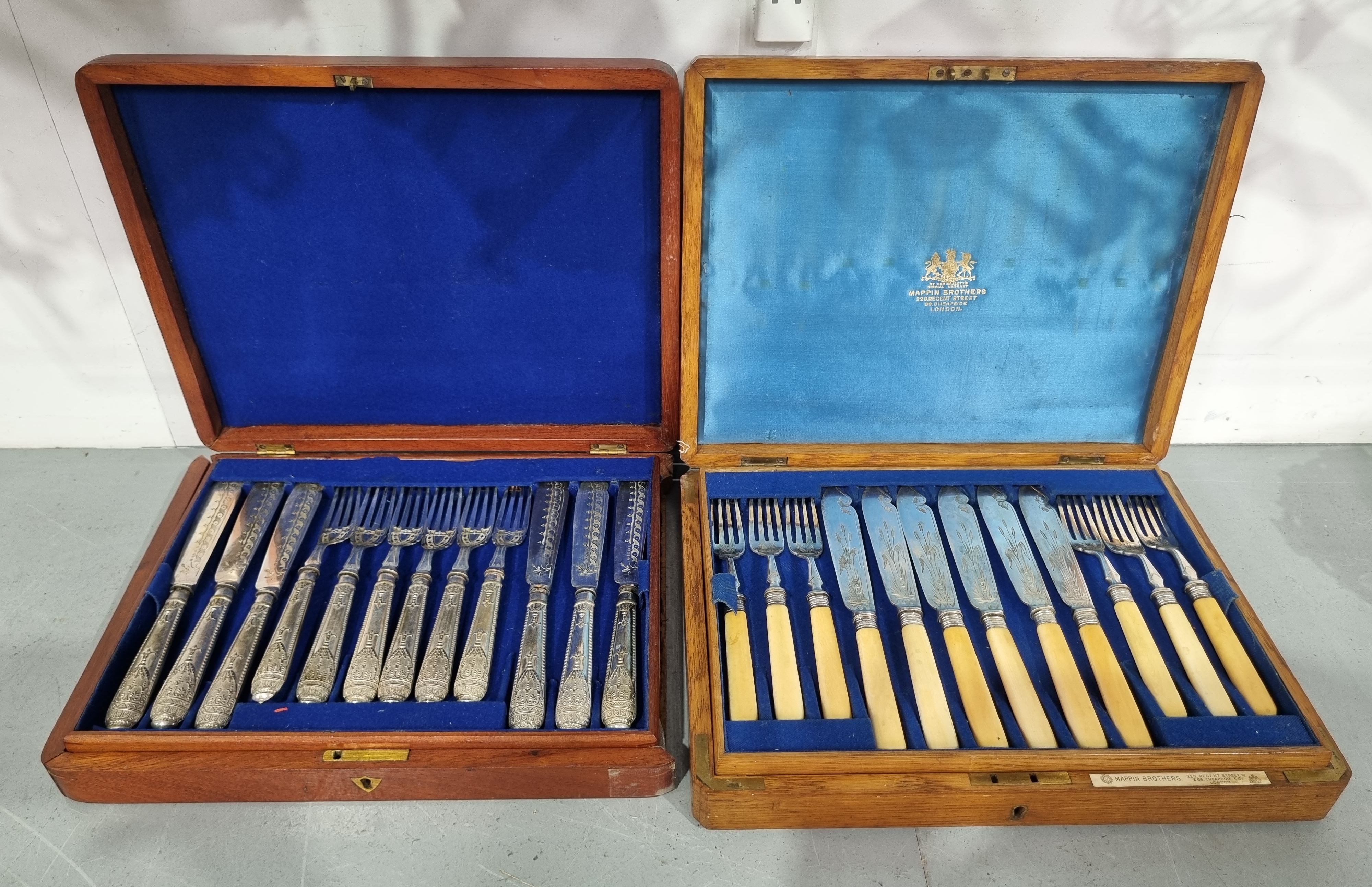 Two Cased Sets Of Edwardian Silver Plated Fish Services