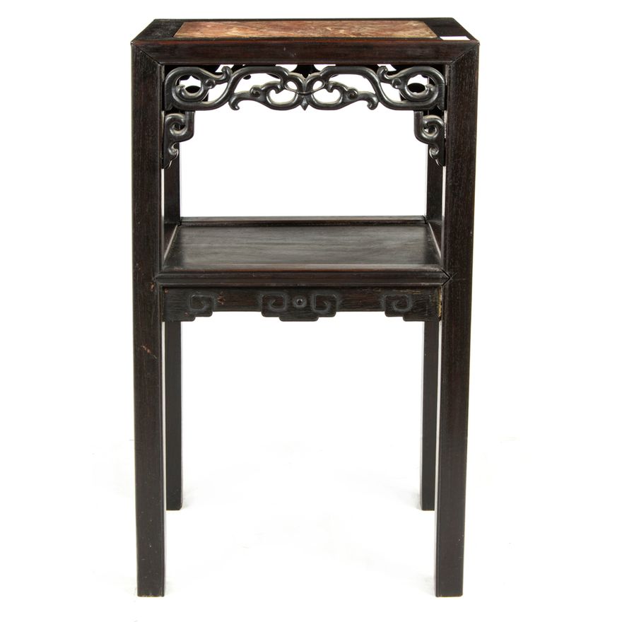 Hardwood and marble rectangular stand