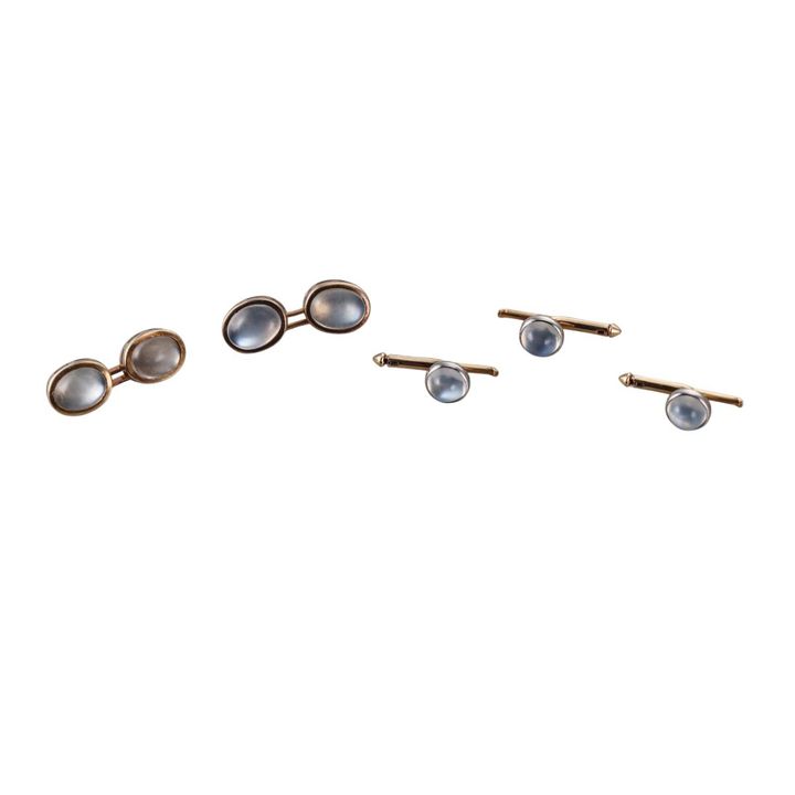 Art Deco 18k Gold Moonstone Cufflinks Studs Set