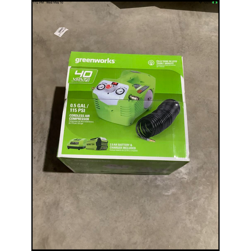 Greenworks 40v 0.5gal/115 PSI Cordless Air Compressor w/Battery & Charger