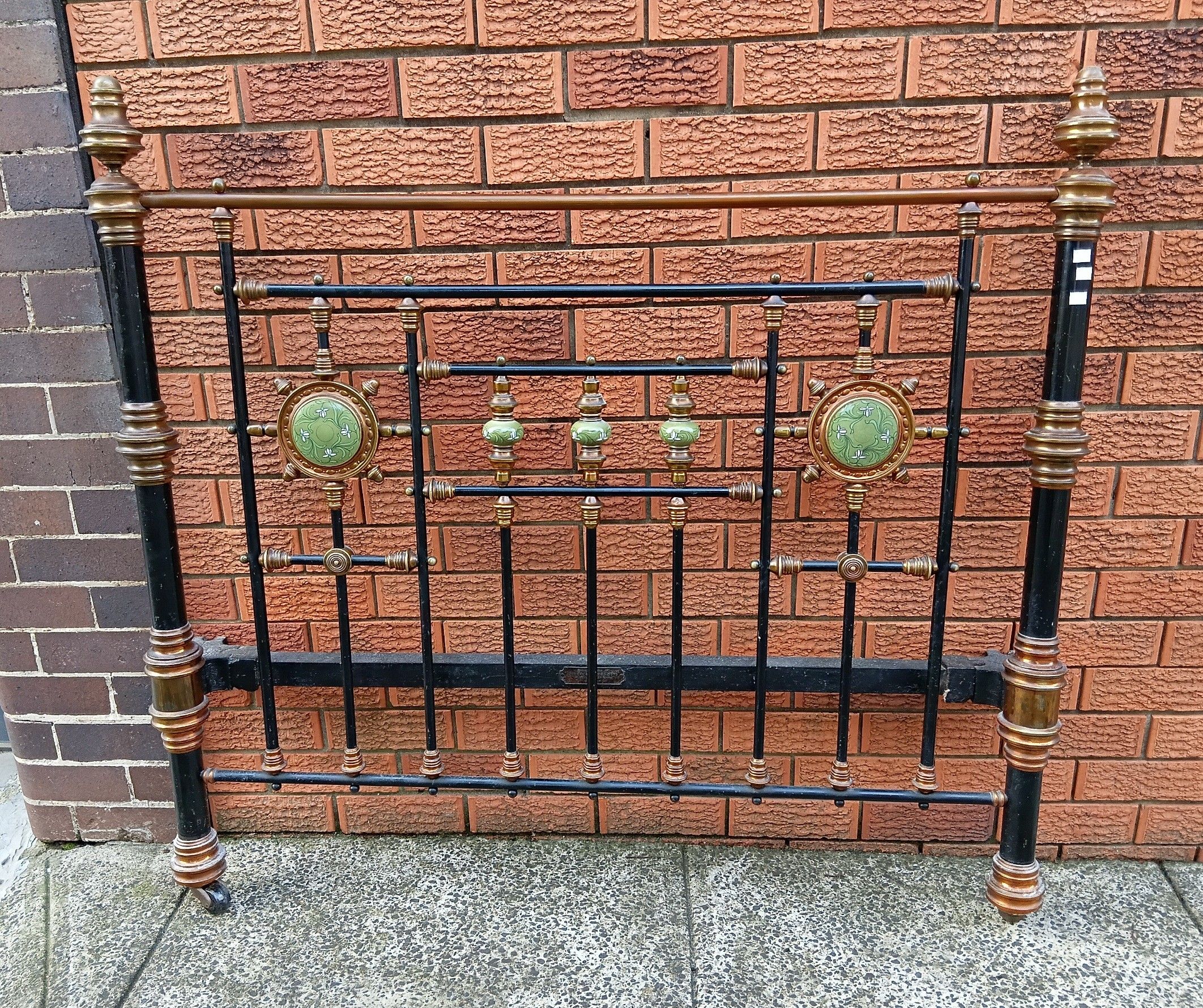 2095 · ANTIQUE ANTHONY HORDERN BRASS & IRON BEDHEAD