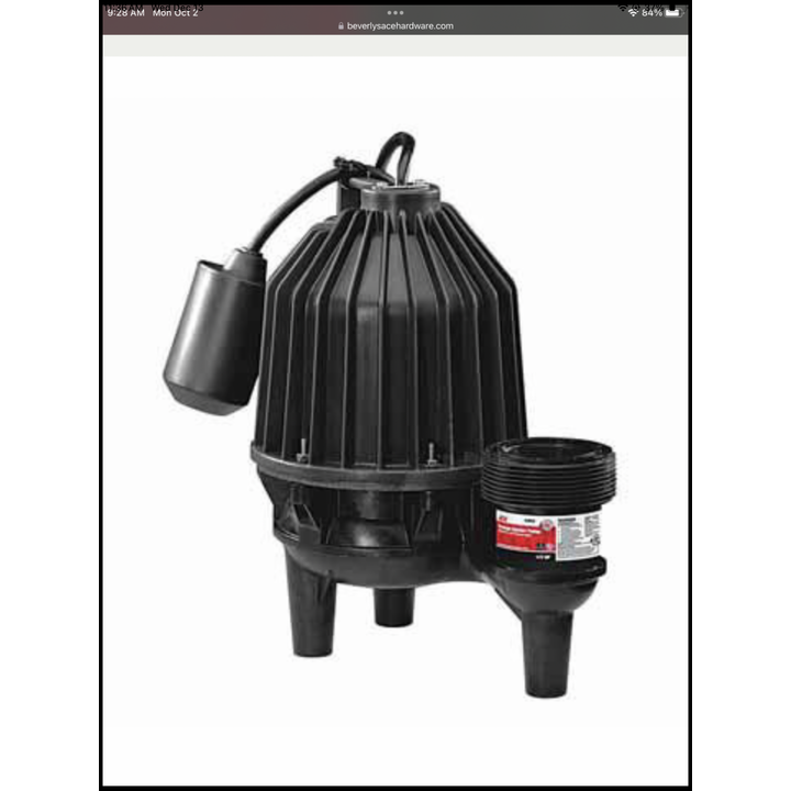 Ace Submersible Sewage Ejector Pump w/ 1/2 HP