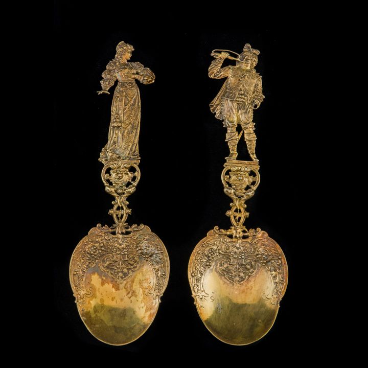Aesthetic Movement gilt sterling serving spoons