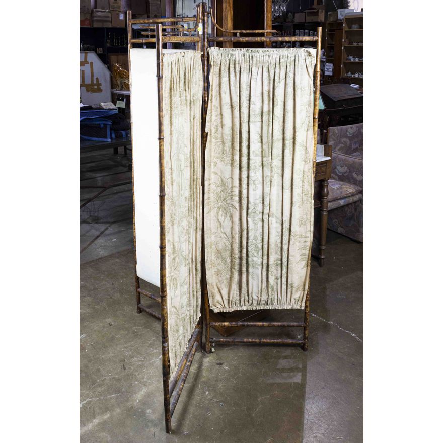 Bamboo framed screen with toile fabric, 27 1/2"