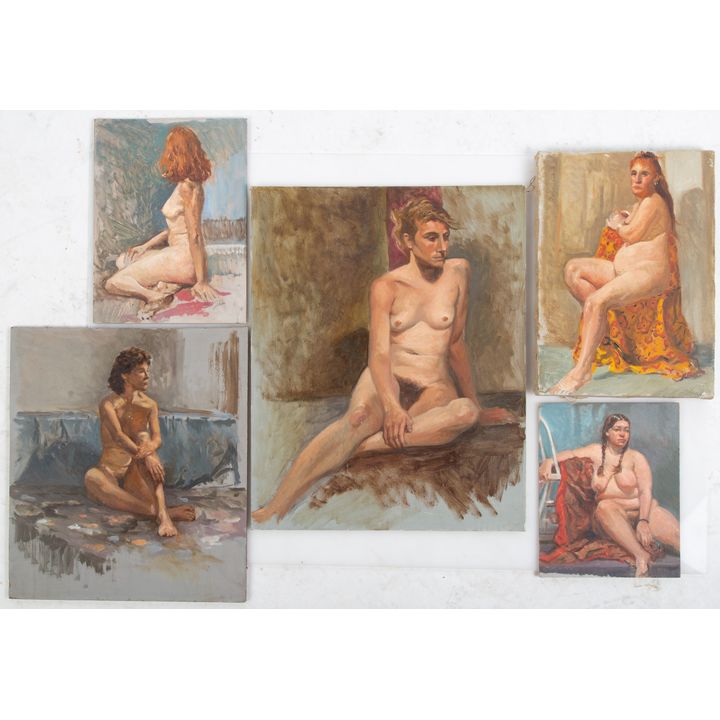 Nathaniel K. Gibbs. Five Nude Figures, oil