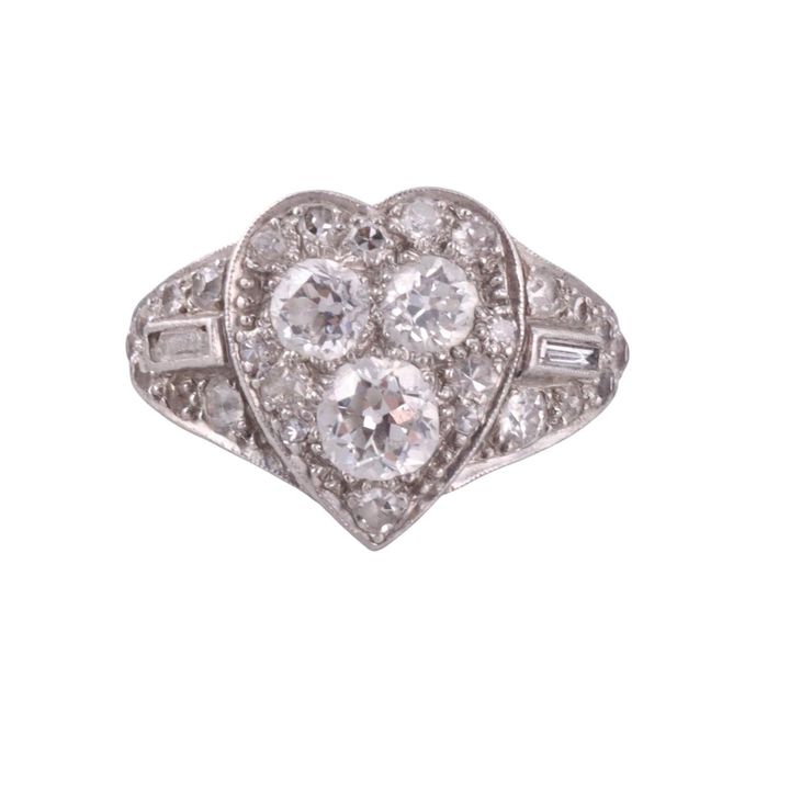 Art Deco Platinum Diamond Heart Ring