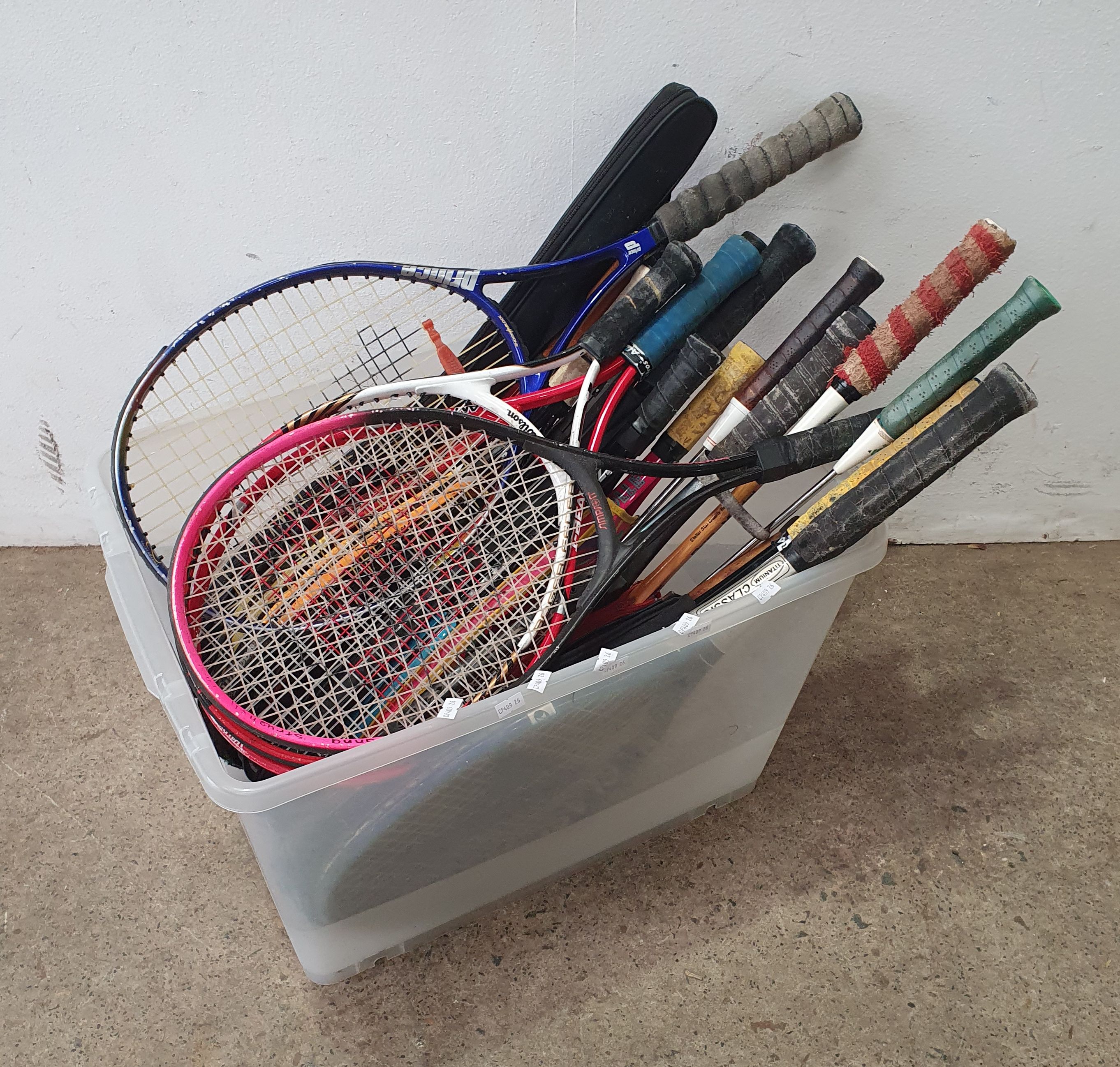 1416 · A BOX OF TENNIS RACKETS