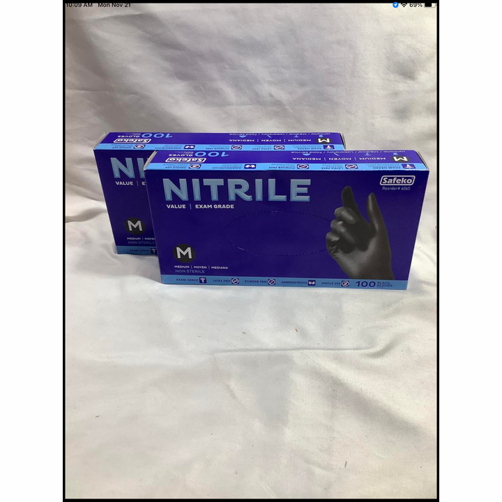 Buying (2) 100ct Nitrile Exam Grade Non Sterile Black Gloves Size: Medium