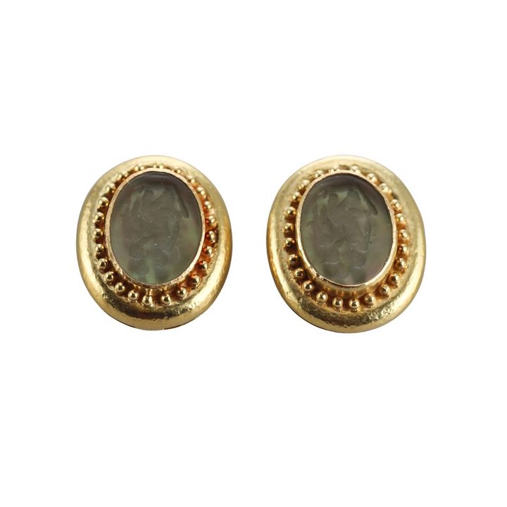 Elizabeth Locke Gold Venetian Glass Intaglio Earrings