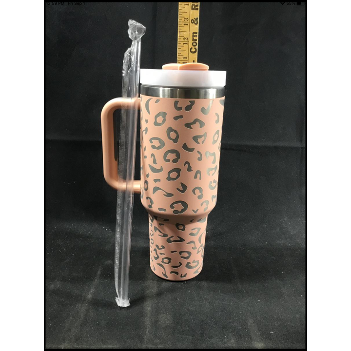 40oz Pink Cheetah Print Tumblr & Straw