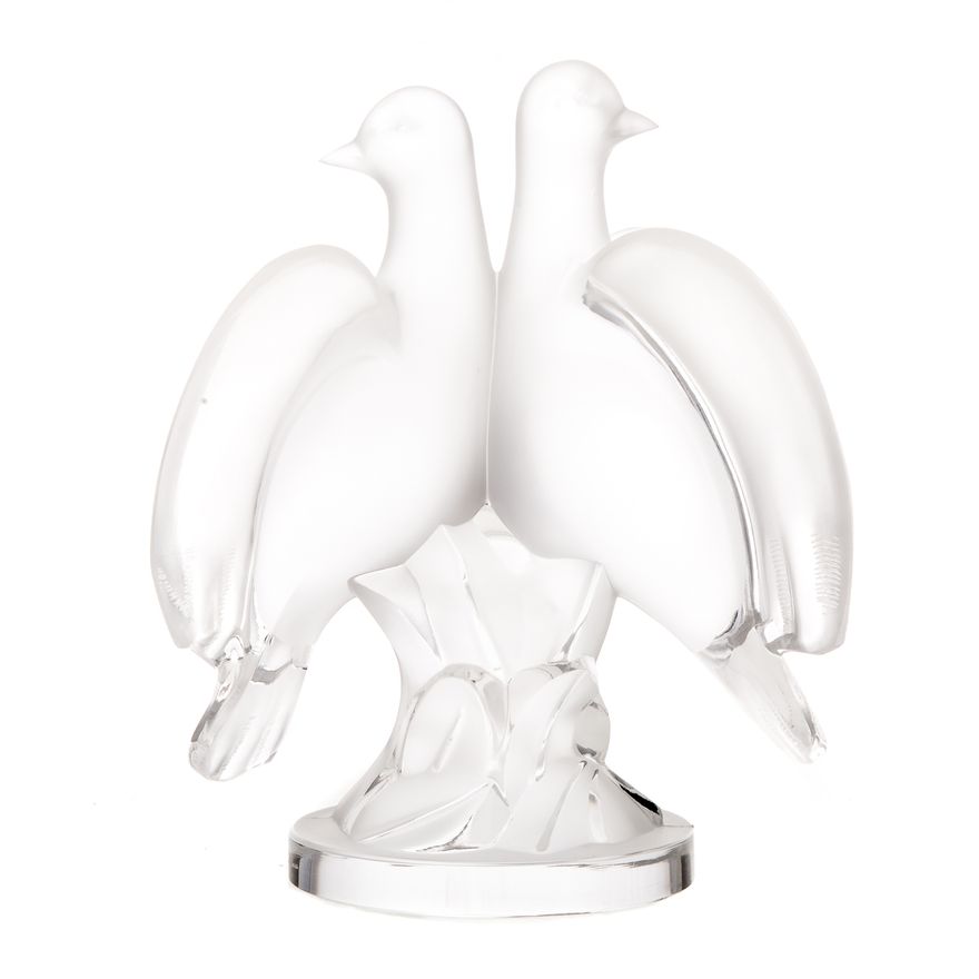 Lalique Partially Frosted Crystal Doves