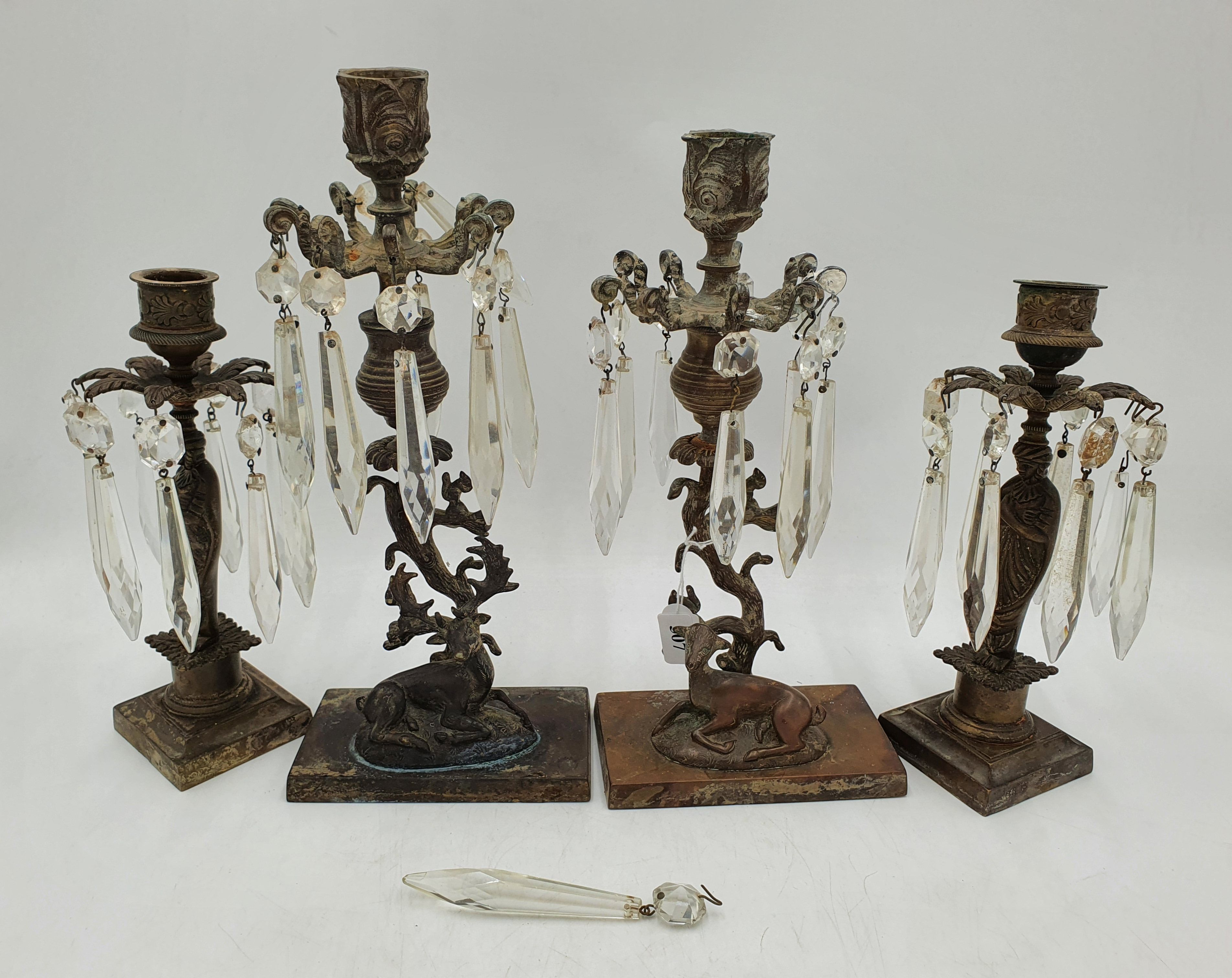 507 · TWO PAIRS OF 19TH CENTURY BRONZE FIGURAL GIRANDOLE CANDLESTICKS