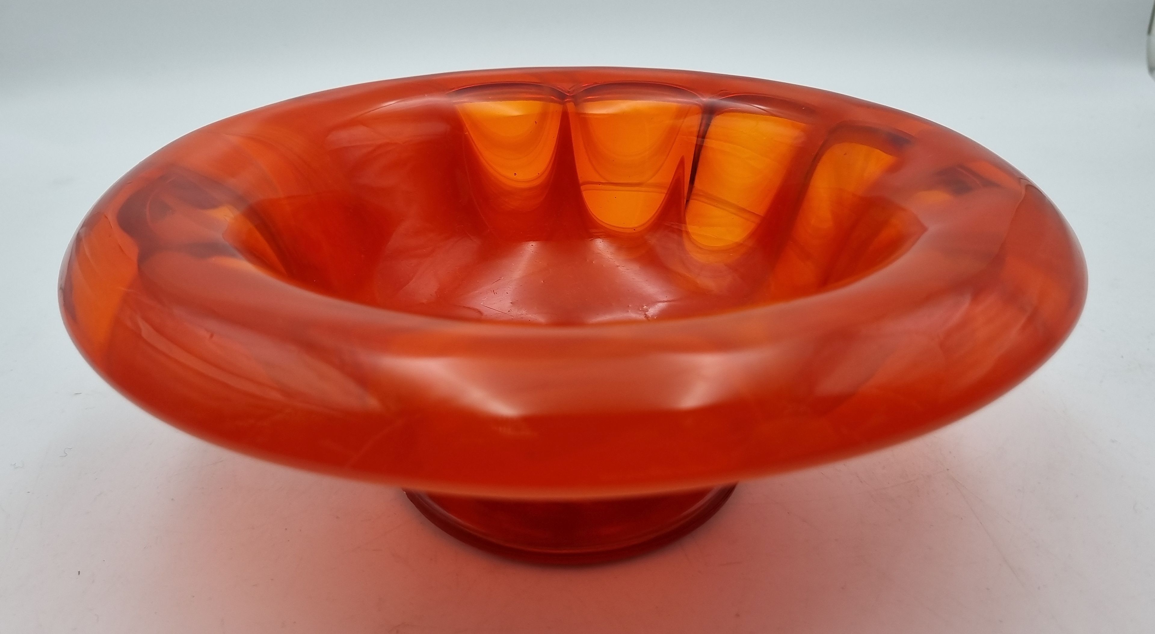 A Rare Orange Cloud Glass Bowl
