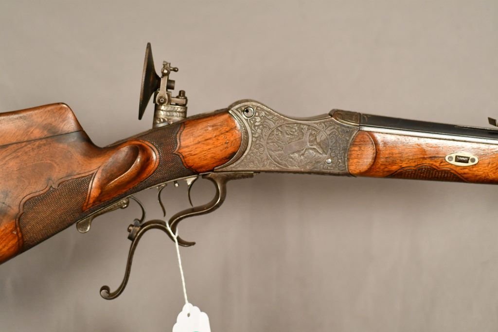 L. Dieter Schuetzen, 8mm? cal. dropping block target rifle, Blue/Silver ...