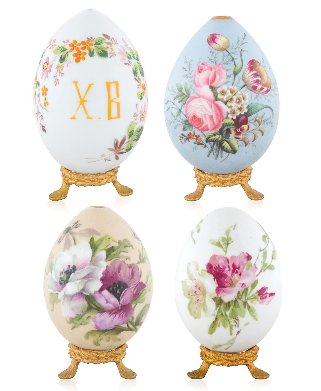 A set of six porcelain and glass Easter eggs, Imperial Porcelain Factory,  St Petersburg, 1890s-1900, Easter Feast, 2022