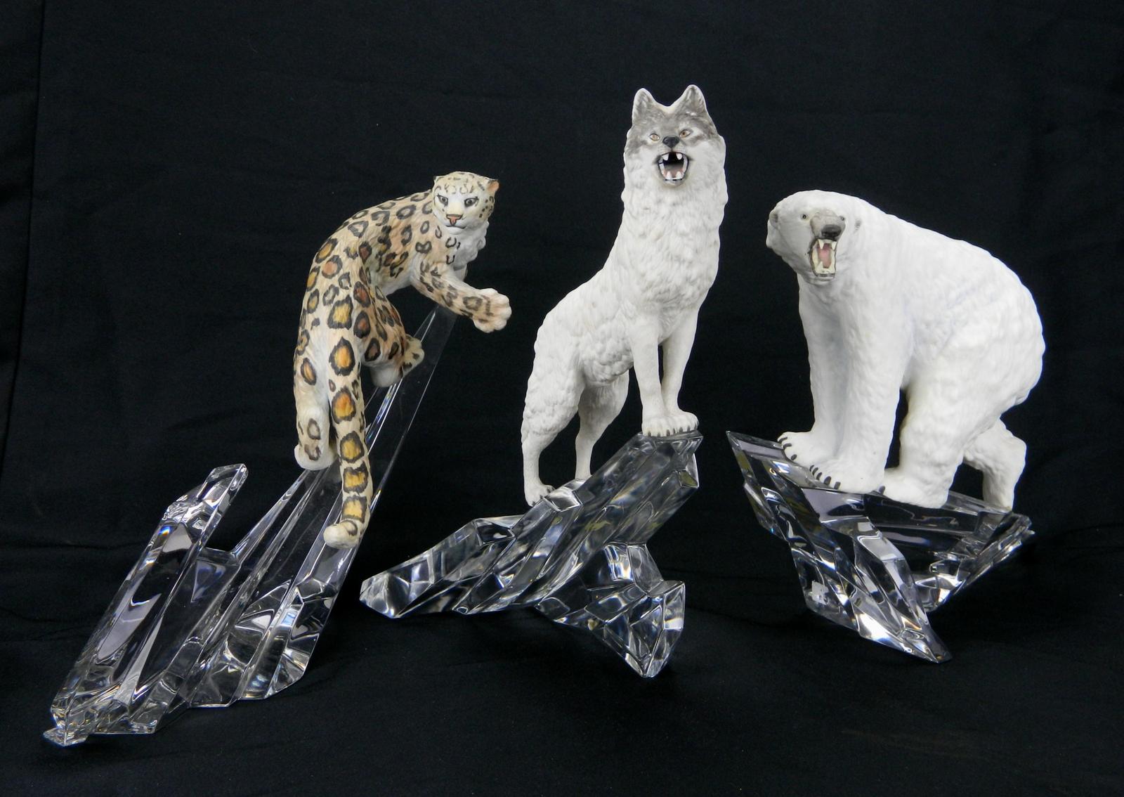3 Franklin Mint Porcelain animals on crystal | Rachel Davis Fine Arts
