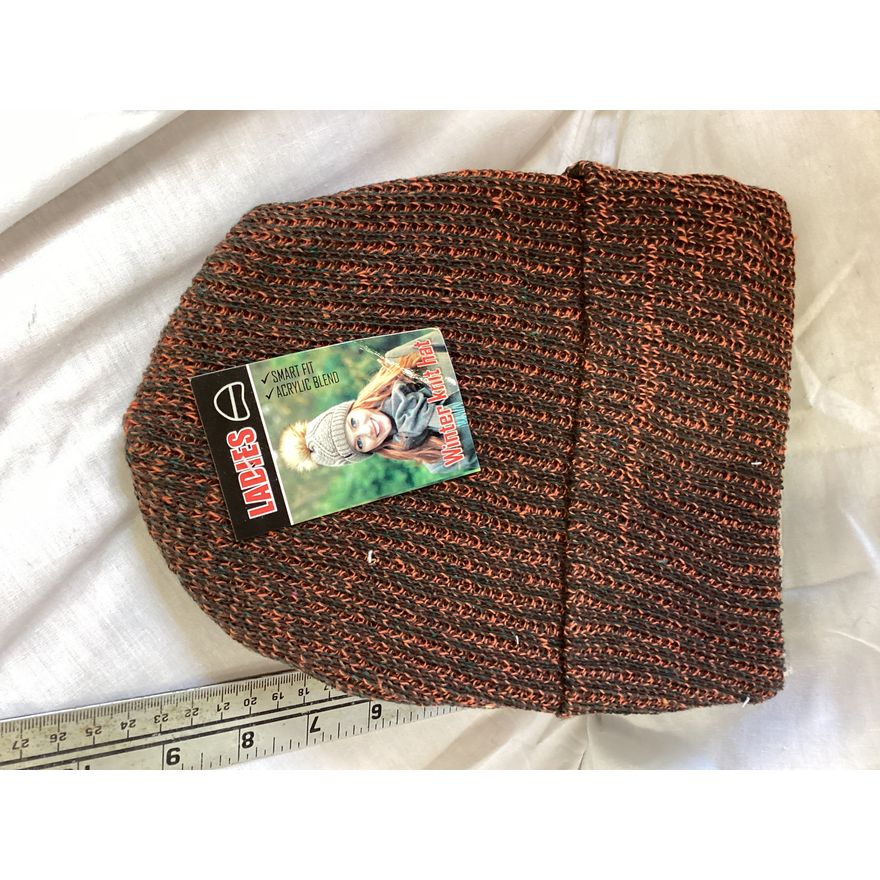 Women's Winter Knit Hat- Orange & Green